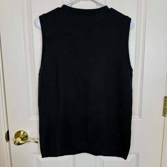 Crystal Kobe Black Halloween Sweater Vest Med Ghosts Pumpkins Button Front EUC - Picture 4 of 6